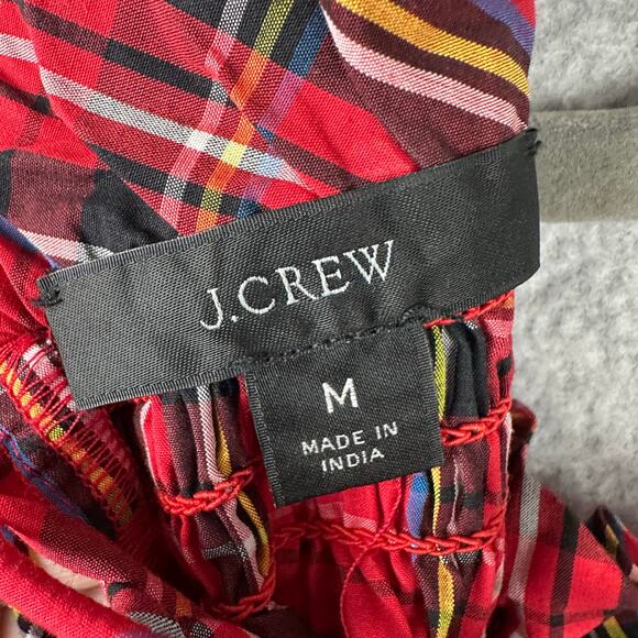 J. Crew Smocked Neck Top Good Tidings Plaid Size M Christmas Tartan Puff Sleeve - Picture 4 of 16